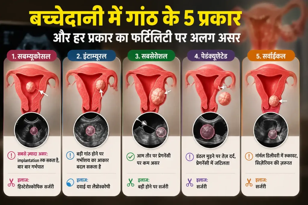बच्चेदानी में गांठ के 5 प्रकार और हर प्रकार का फर्टिलिटी पर अलग असर