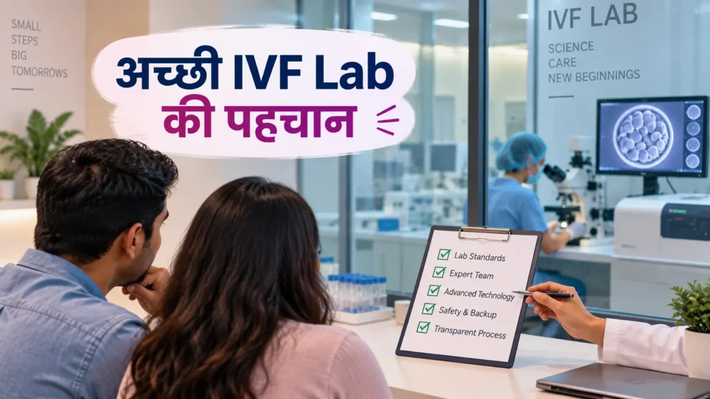 Couple discussing IVF lab quality during a clinic consultation